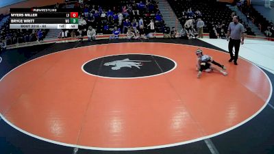 60 lbs Semifinal - Bryce Writt, Young Guns WC vs Myers Miller, Ligonier Valley