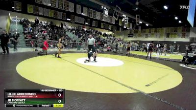 110 lbs Round 3 - Lillie Arredondo, Hemet Youth Wrestling Club vs Jr Moffatt, Carlsbad Legacy