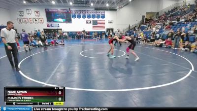 120 lbs 1st Place Match - Noah Simkin, Dean Morgan vs Charles Coxbill, Laramie Middle School