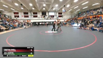 220 lbs Quarterfinal - Tristan Snell, Powell Middle School vs Zac Martin, Cody Middle School