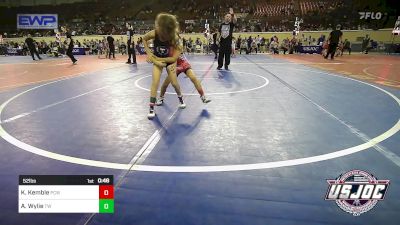 52 lbs Consi Of 8 #1 - Ky Kemble, Ponca City Wildcat Wrestling vs Arielle Wylie, Tuttle Wrestling