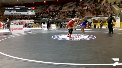 Junior Boys - 215 lbs Cons. Round 5 - Sonny Lopez, Will C Wood High School Wrestling vs Stryker Conley, Golden Hawks Wrestling Club
