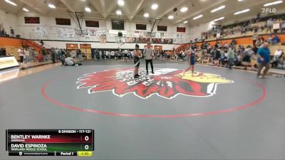 117-121 lbs Round 3 - David Espinoza, Worland Middle School vs Bentley Warnke, Sheridan