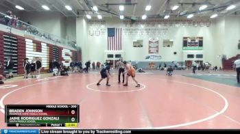 200 lbs Quarterfinal - Jaime Rodriguez Gonzalez, South Middle School vs Braden Johnson, Mountain Home Middle School