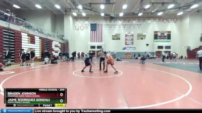 200 lbs Quarterfinal - Jaime Rodriguez Gonzalez, South Middle School vs Braden Johnson, Mountain Home Middle School