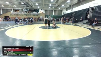 145 lbs Quarterfinal - Aiya Allen, Port Angeles (Girls) vs Kadence Braaten, Aberdeen (Girls)