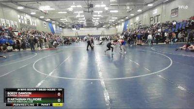 104 lbs Cons. Round 3 - D`Artagnan Fillmore, Wasatch Wrestling Club vs Boedy Dawson, Altamont Longhorns