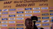 Kim Collins talks about Usain Bolt DQ after 100m final at Daegu 2011 World Championships