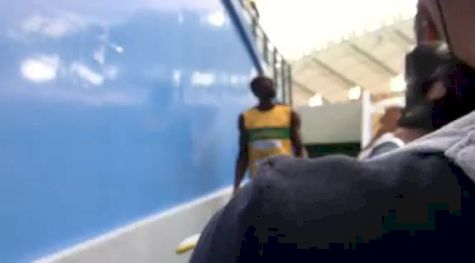 Usain Bolt stiring up the media thru the mixed zone at Daegu 2011 World Track Championships