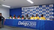 Usain Bolt Press Conference with World Record setting 4x100 Medalist Daegu 2011 World Championships