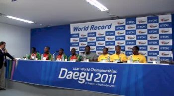 Usain Bolt Press Conference with World Record setting 4x100 Medalist Daegu 2011 World Championships