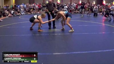 120/130 Cons. Round 1 - Cadence Preston, Wentzville Wrestling Fed.(WWF) vs Carlynn Mynatt, Marshfield Youth Wrestling