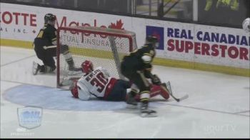WHAT A SAVE: Michael Newlove Stretches Out The Leg Pad For Breakaway Robbery