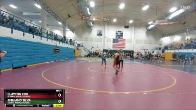 147-155 lbs Round 1 - Clayton Cox, Powell Middle School vs Emiliano Silva, Lovell Middle School