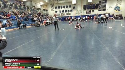 85 lbs Cons. Semi - James Carlone, Lakeside (Nine Mile) vs Emilie Baugh, Newport