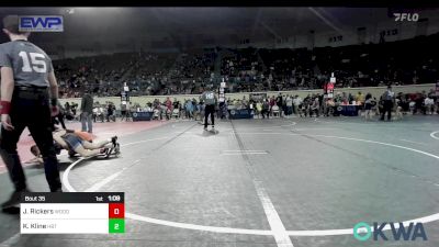 100 lbs Quarterfinal - Jaxon Rickers, Woodward Youth Wrestling vs Knox Kline, HBT Grapplers