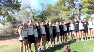 Coach Mark Wetmore being beckoned for a group photo at Pac-12 XC Champs 2011