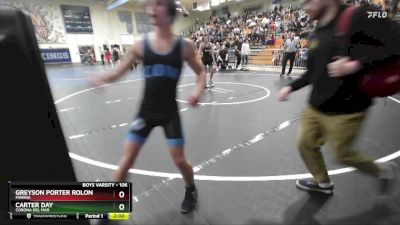 106 lbs Champ. Round 1 - Carter Day, Corona Del Mar vs Greyson Porter Rolon, Marina