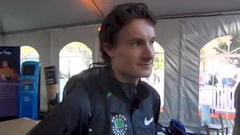 Chris Thompson can't avoid interview after winning the NYRR Dash to the Finish 5k 2011