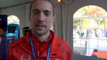 Dathan Ritzenhein talks about training group structure to trials after 3rd place at NYRR Dash to the Finish 5k 2011