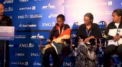 Firehiwot Dado, Buzunesh Deba and Mary Keitany give opening remarks about ING New York City Marathon