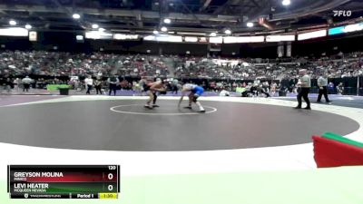 120 lbs Champ. Round 2 - Greyson Molina, Minico vs Levi Heater, McQueen Nevada