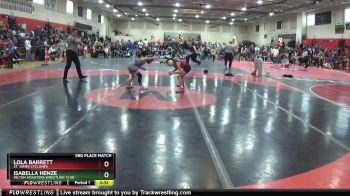 70 lbs 3rd Place Match - Isabella Henze, Milton Monsters Wrestling Club vs Lola Barrett, St. James Cyclones