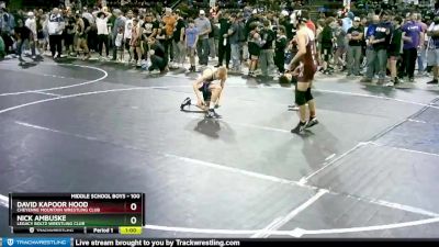 100 lbs Cons. Round 1 - David Kapoor Hood, Cheyenne Mountain Wrestling Club vs Nick Ambuske, Legacy Boltz Wrestling Club