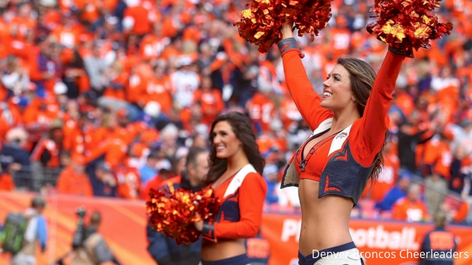 The Denver Bronco Cheerleaders perform during the Denver Broncos v