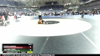 92 lbs Cons. Round 4 - Caton Hanson, Snoqualmie Valley Wrestling Club vs Jaiyden Lopez, Scrap Yard Garage Wrestling