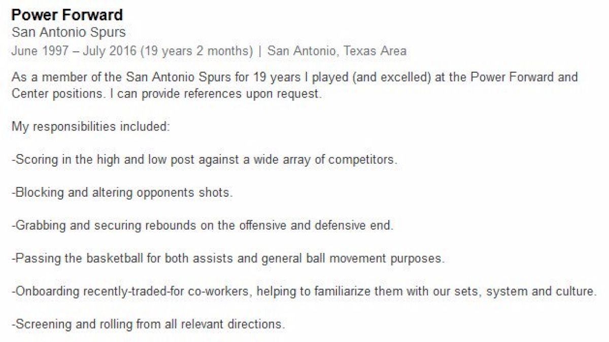 Take a Look At Tim Duncan's Actual LinkedIn Page