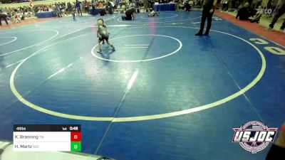 46 lbs Round Of 64 - Kingston Branning, Tuttle Wrestling vs Hayes Martz, Norman Grappling Club