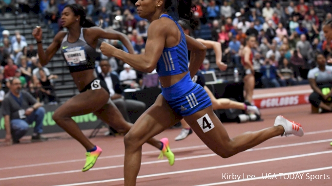 Keni Harrison won the 60 hurdles after slow start