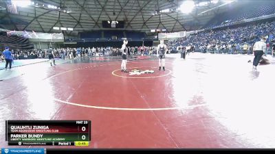 94 lbs Cons. Semi - Parker Bundy, Liberty Warriors Wrestling Academy vs Quauhtli Zuniga, Team Aggression Wrestling Club