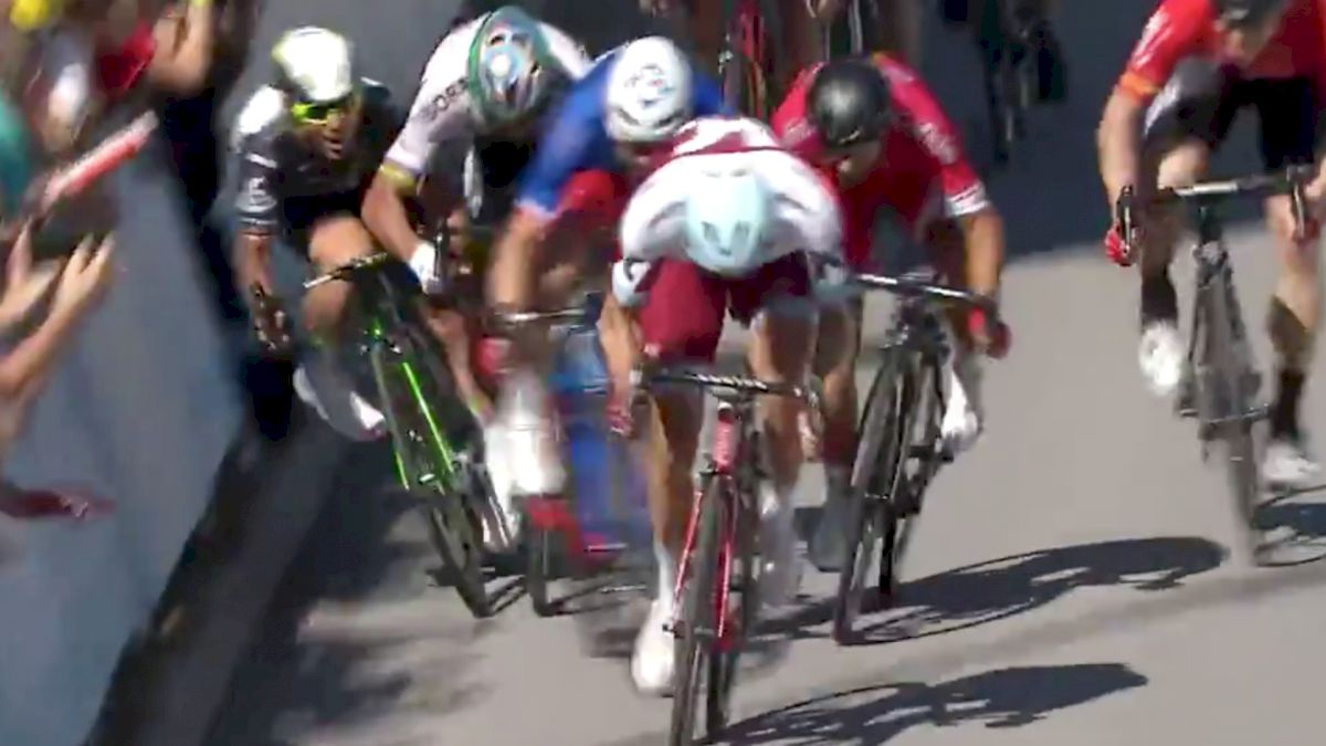 Peter Sagan Elbows Mark Cavendish Into The Barriers
