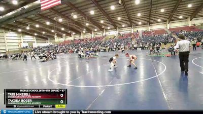 87 lbs Cons. Round 3 - Tate Mikesell, Sanderson Wrestling Academy vs Takoda Boger, Sanderson Wrestling Academy