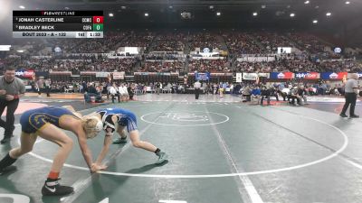 A - 132 lbs Champ. Round 1 - Bradley Beck, Columbia Falls vs Jonah Casterline, Custer Co. (Miles City)