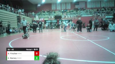 8U - 43 lbs Quarters - Beau Fincher, Warrior Wrestling Club vs Easton Ramey, Oak Hill Wrestling Club