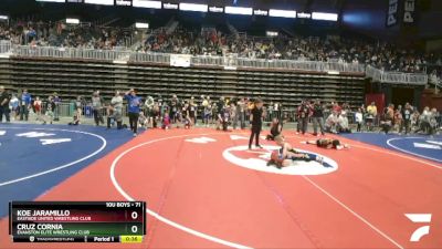 71 lbs Champ. Round 1 - Koe Jaramillo, Eastside United Wrestling Club vs Cruz Cornia, Evanston Elite Wrestling Club