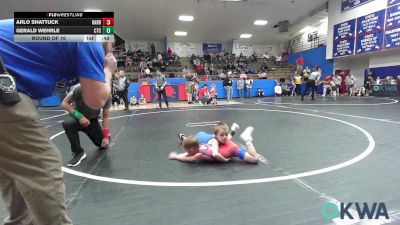 49 lbs Round Of 16 - Arlo Shattuck, Harrah Little League Wrestling vs Gerald Wehrle, Chandler Takedown Club
