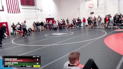 114 lbs Cons. Semi - Carlos Diaz, Southport Wrestling Club vs Masen Byrns, South Gibson