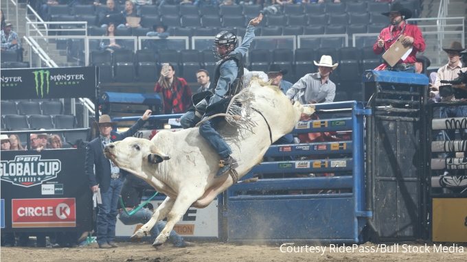 Wyatt Laughlin attempts to ride Flying Four Bucking Bulls's Finning Milky Chance