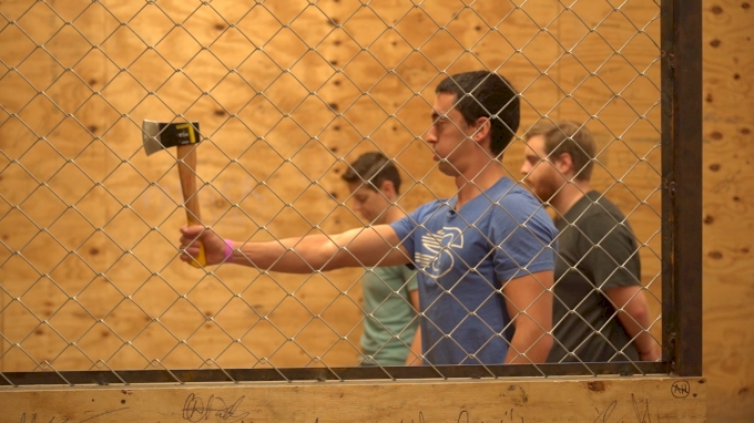 Kent Tests His Accuracy At Axe Throwing