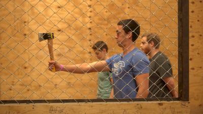 Kent Tests His Accuracy At Axe Throwing