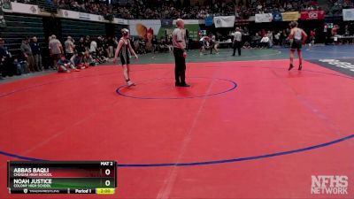 103 lbs Quarterfinal - ABBAS BAQLI, Chugiak High School vs Noah Justice, Colony High School