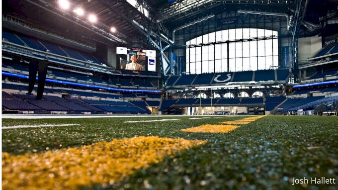 Jam-packed Lucas Oil Stadium sings national anthem