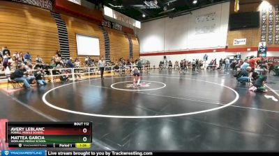 81-87 lbs Round 1 - Avery LeBlanc, Powell Middle School vs Mattea Garcia, Worland Middle School