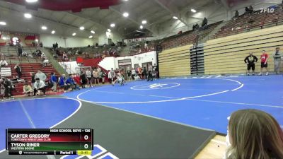 126 lbs Quarterfinal - Tyson Riner, Western Boone vs Carter Gregory, Yorktown Wrestling Club