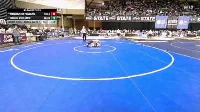 Boys 1A 157 lbs Champ. Round 1 - Holden Uffelman, Columbia (White Salmon) vs Quinn Phillips, Omak