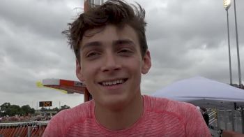 Mondo Duplantis after shattering the world junior pole vault record at Texas Relays